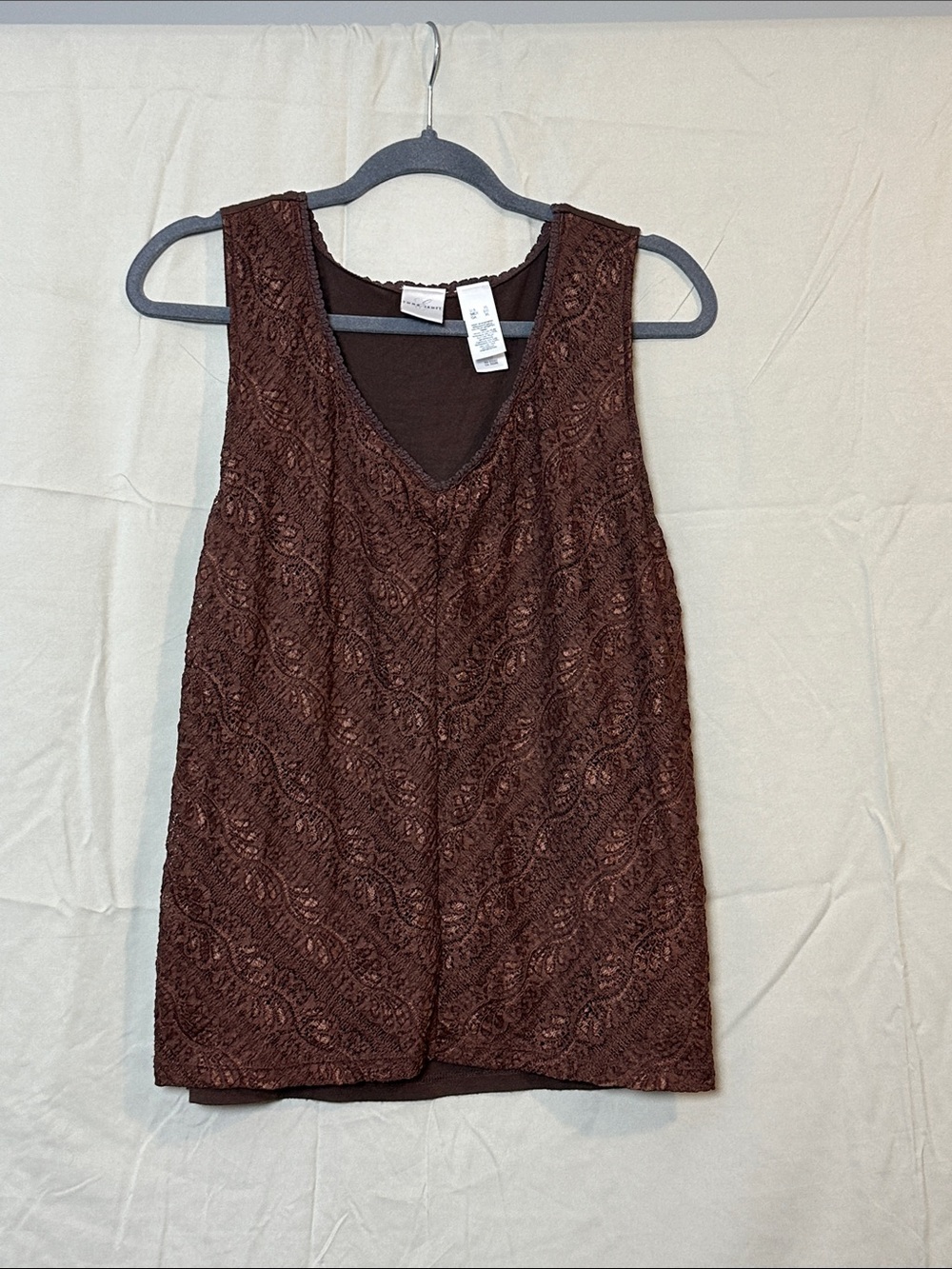 Emma James Brown Lace Overlay V-Neck Tank Top